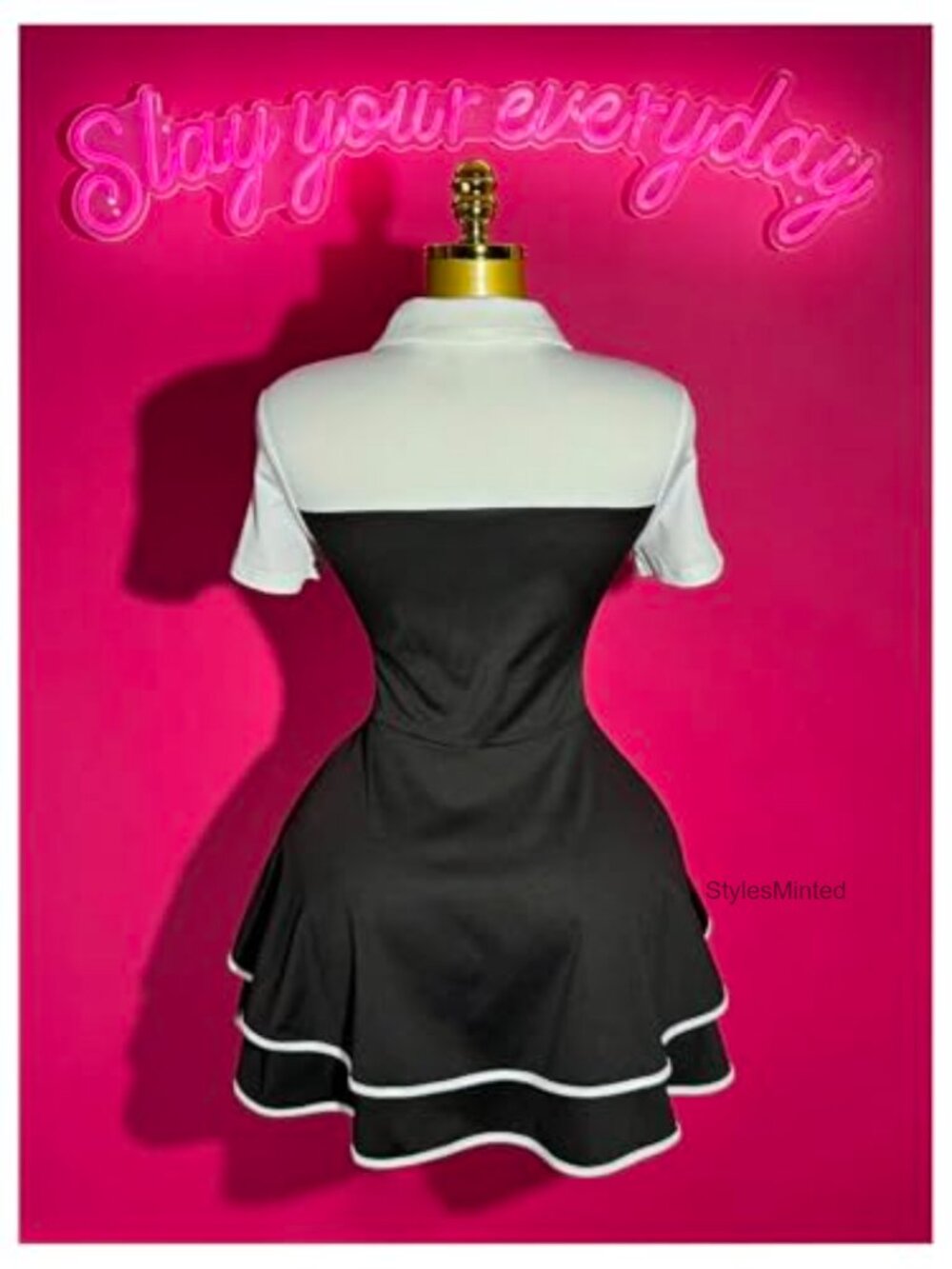 WDIRARA Pearl Tie Ruffle Layered Flowy Preppy A-Line Mini Dress Women's - Picture 2 of 4
